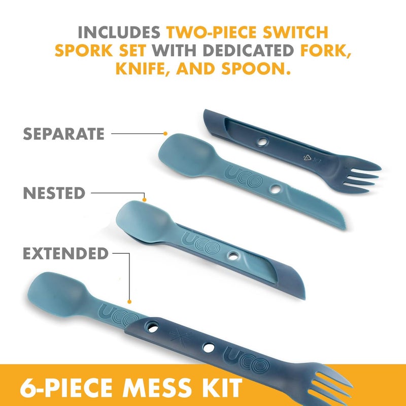 UCO 6-Piece Camping, Backpacking, Outdoor Kitchen Gear Mess Kit with Bowl, Plate, Camp Cup, and Switch Spork Utensil Set - Image 4